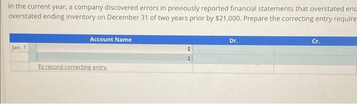  In the current year, a company discovered errors in previously reported