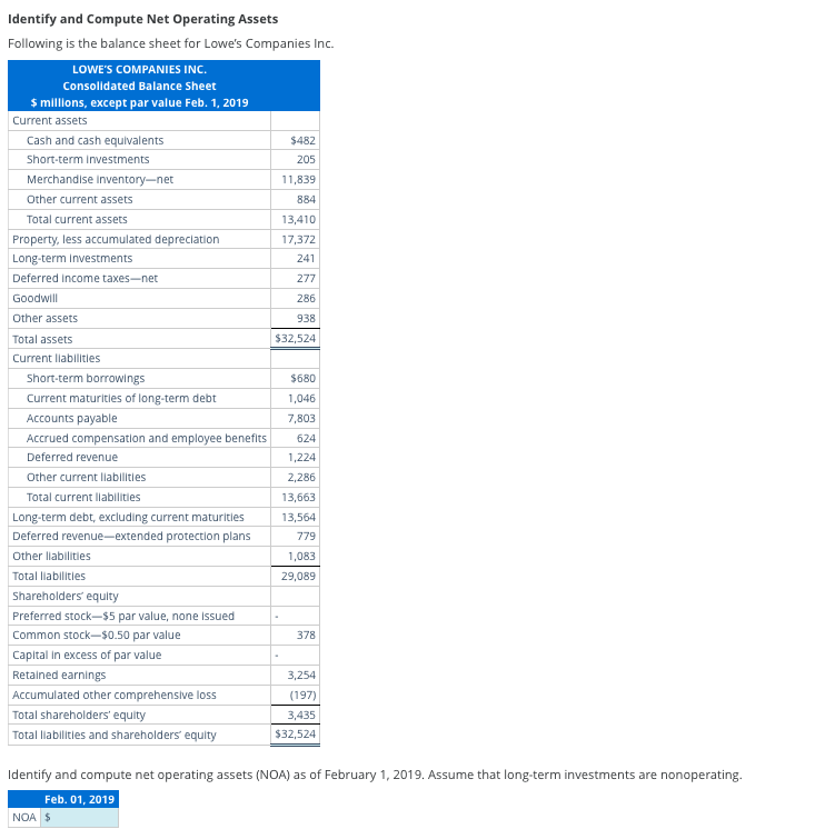 Identify and Compute Net Operating Assets Identify and compute net operating