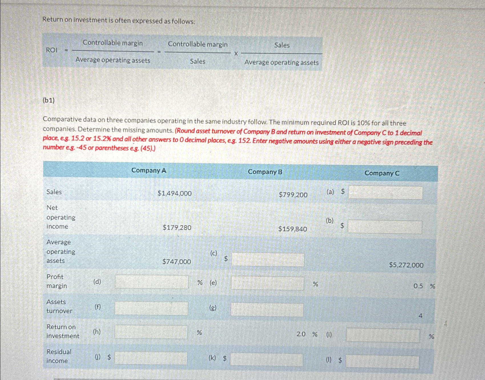 Return on investment is often expressed as follows; Controllble margin pROl -
