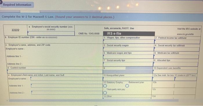 Amanda Leda has asked you to prepare Form W-2 for each of