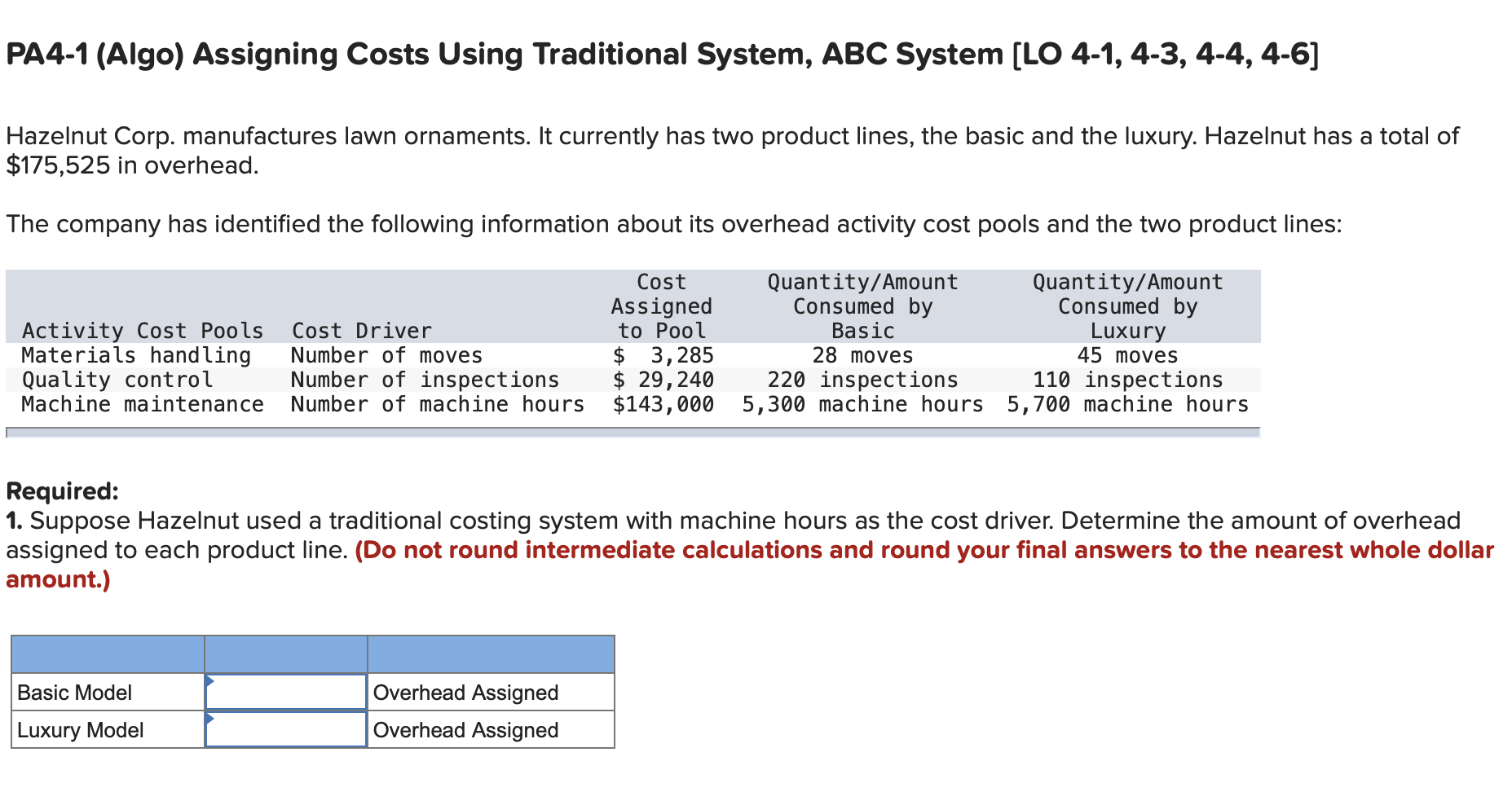  PA4-1 (Algo) Assigning Costs Using Traditional System, ABC System (LO 4-1,