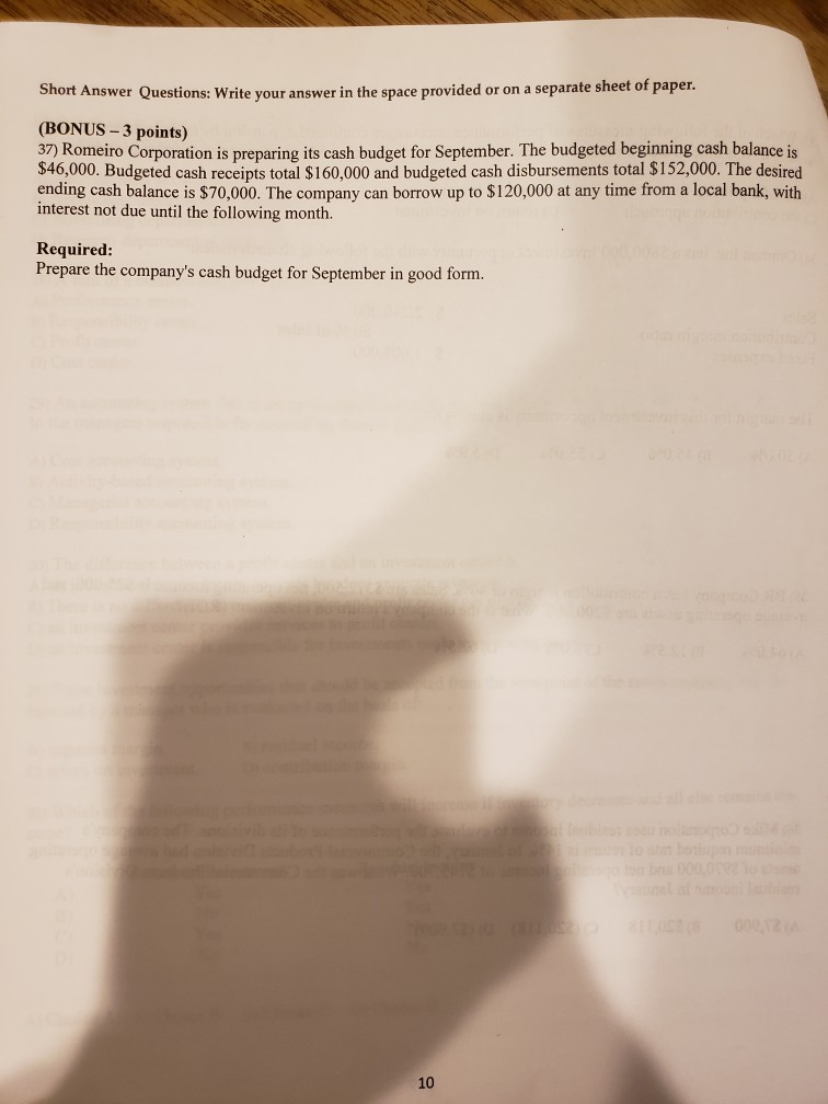 Short Answer Questions: Write your answer in the space provided or