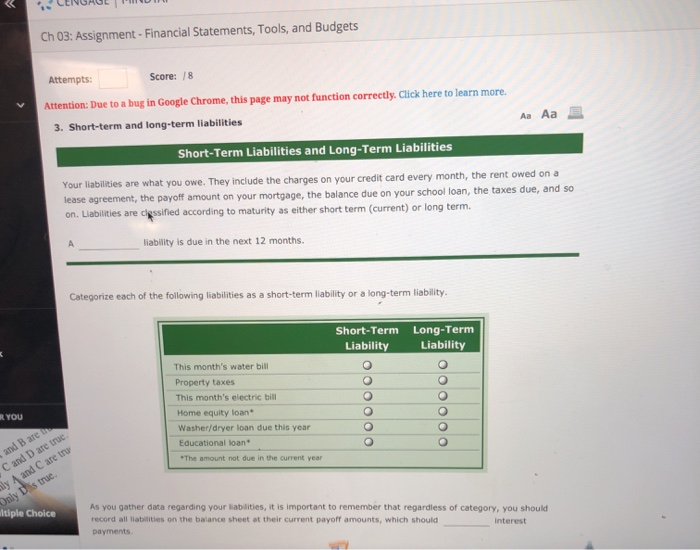  CENGAUL M Ch 03: Assignment - Financial Statements, Tools, and Budgets