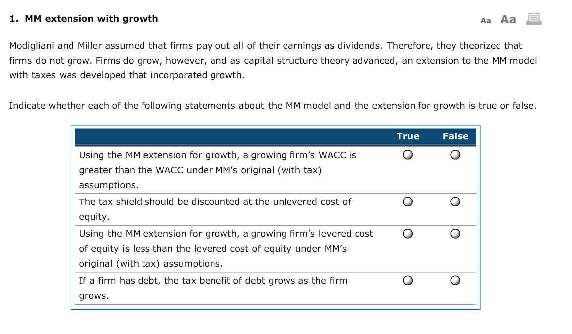  1. MM extension with growth Aa Aa E Modigliani and Miller