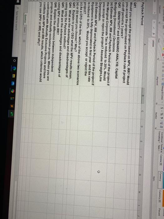 Compte Net Project Cash fow, PV, RR and Payback period Dein Problem