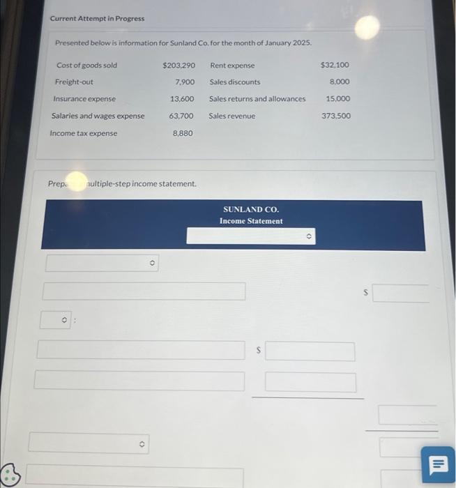  Current Attempt in Progress Presented below is information for Sunland Co,