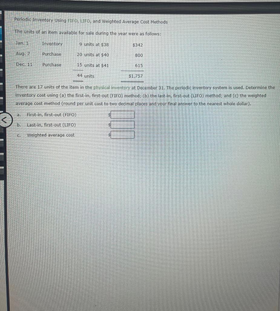 Periodic Inventory Using FFO, UFO, and Weighted Average Cost Methods The