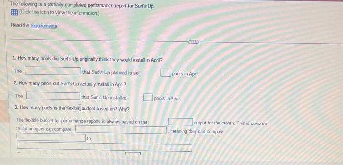  The folowing is a partially completed performance report for Surfs Up