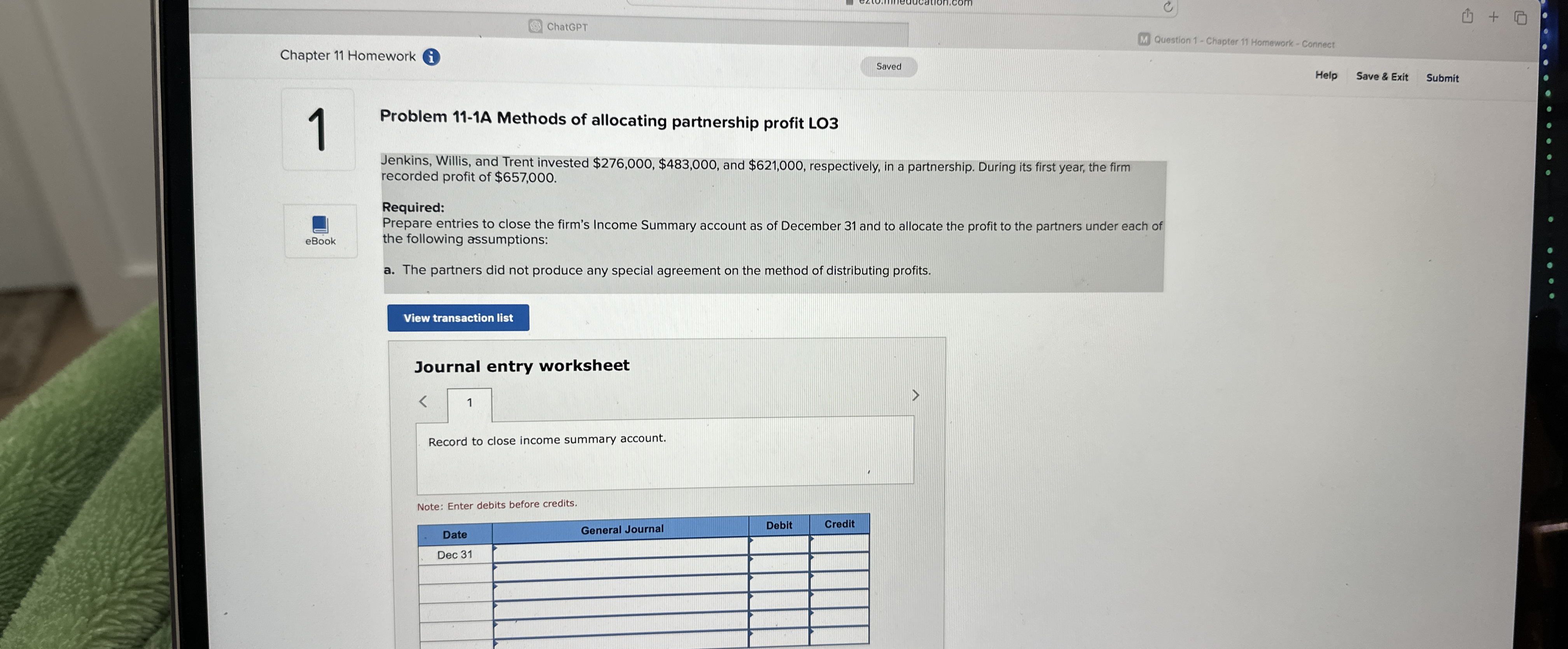 Chapter 11 Homework i\ 1\ Problem 11-1A Methods of allocating partnership