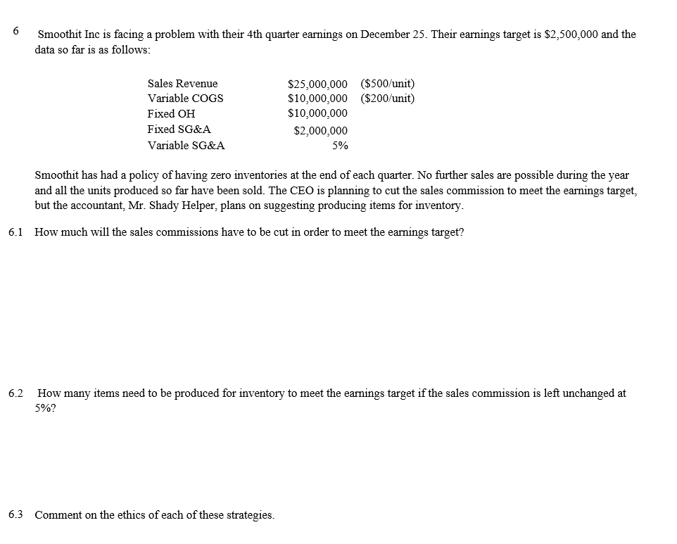  6 Smoothit Inc is facing a problem with their 4th quarter