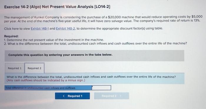 Kunkel Company is considering the purchase of a $20,000 machine that would