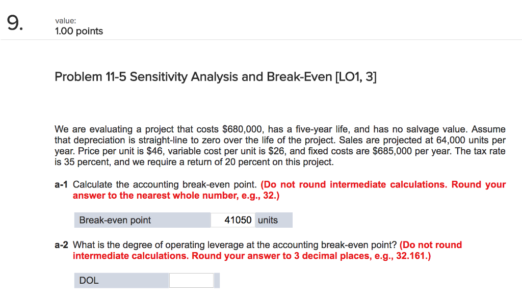 All i need is A-2 value: .00 points Problem 11-5 Sensitivity Analysis