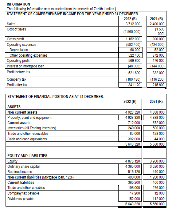QUESTION 4 (20 MARKS) REQUIRED Study the information provided below and prepare