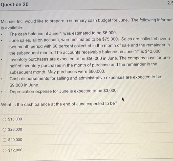 help pls urgent Michael Inc. would like to prepare a summary cash