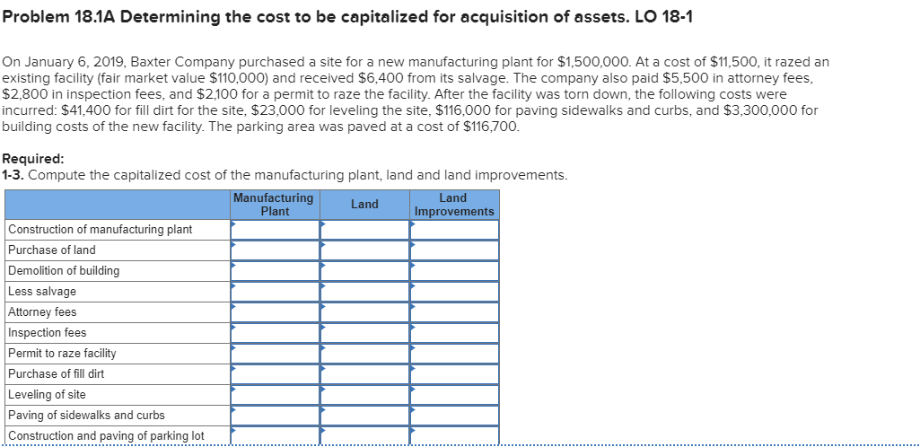 Problem 18.1A Determining the cost to be capitalized for acquisition of