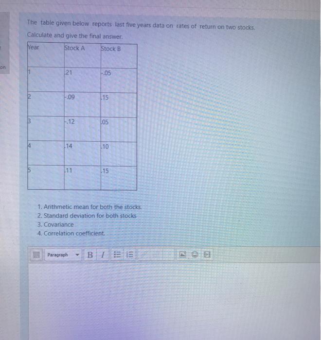  The table given below reports last five years data on rates