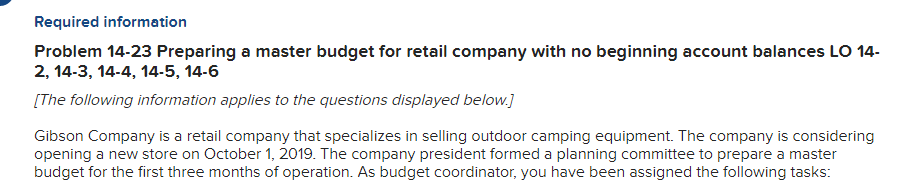 Required information Problem 14-23 Preparing a master budget for retail company