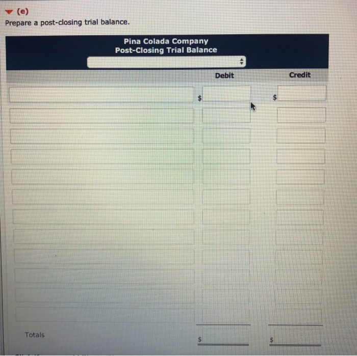 of the worksheet for Pina Colada Company are as follows. Account No.
