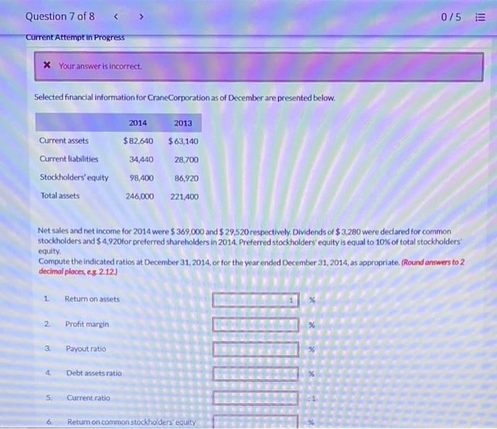  0/5 Question 7 of 8 Current Attempt in Progress * Your