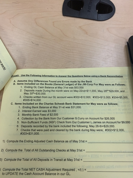  wir work) Prob#3: Use the following Information to Answer the Questions