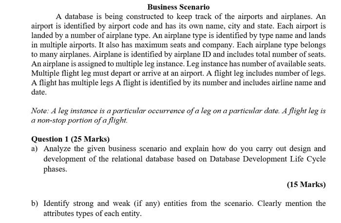  Business Scenario A database is being constructed to keep track of