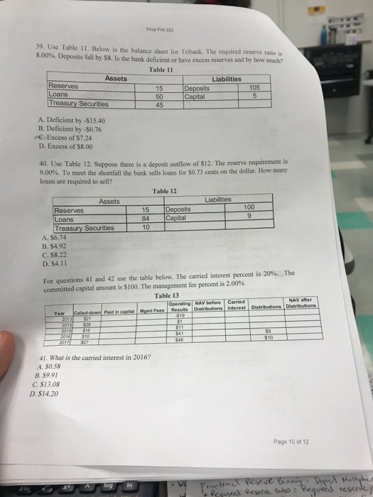  39. Use Table 11. Below is the balance sheet for Tribank.