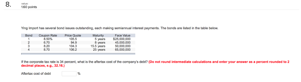 value 160 points Ying Import has several bond issues outstanding, each