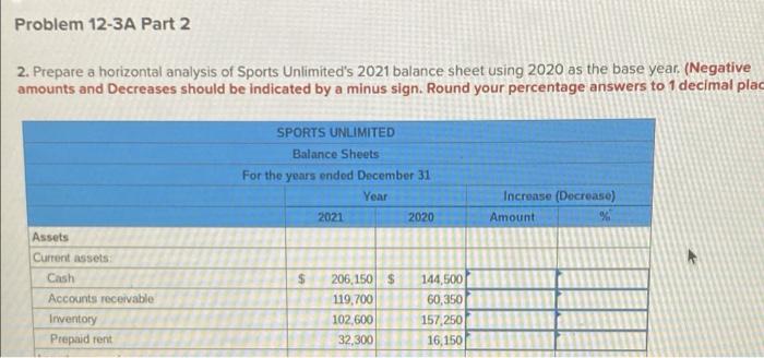 problem 12-3A part 2 Problem 12-3A Part 2 2. Prepare a horizontal