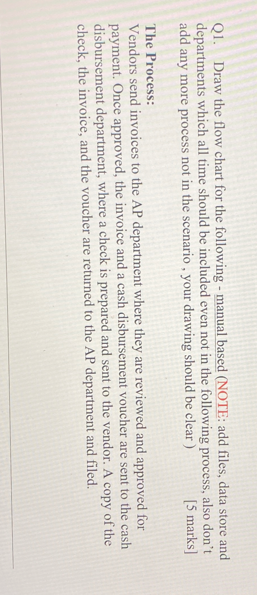  Q1. Draw the flow chart for the following - manual based
