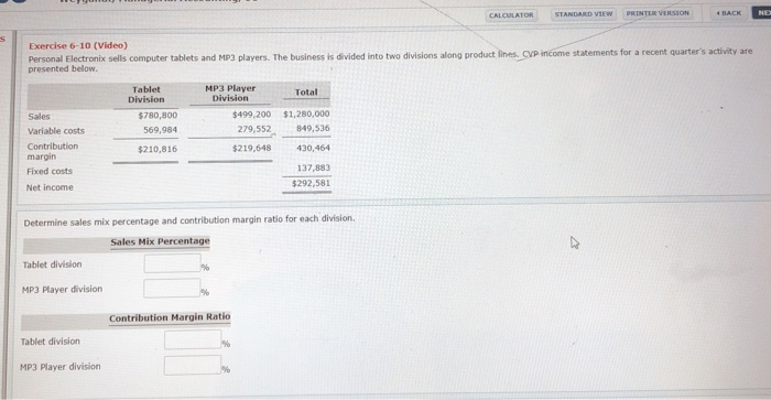  TANDARD VIEW PRINTER VERSION Exercise 6-10 (Video) Personal Electronix sells computer