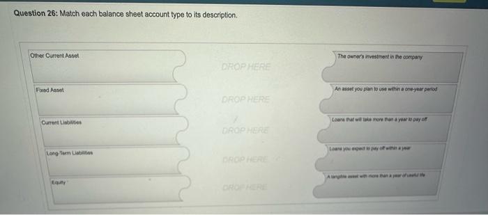 26: Match each balance sheet account type to its description,
