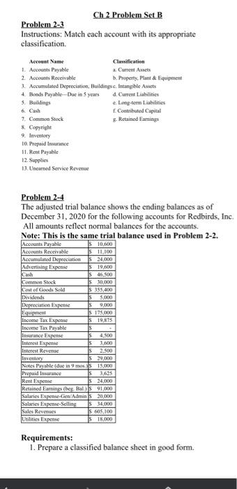  just 2-4 Ch 2 Problem Set B Problem 2-3 Instructions: Match