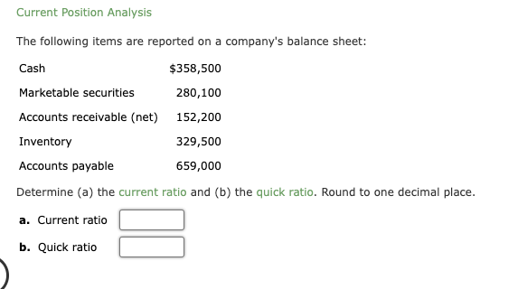 Current Position Analysis The following items are reported on a company's