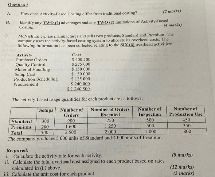  A. How does Activity-Based Costing differ from traditional costing? (2 marks)