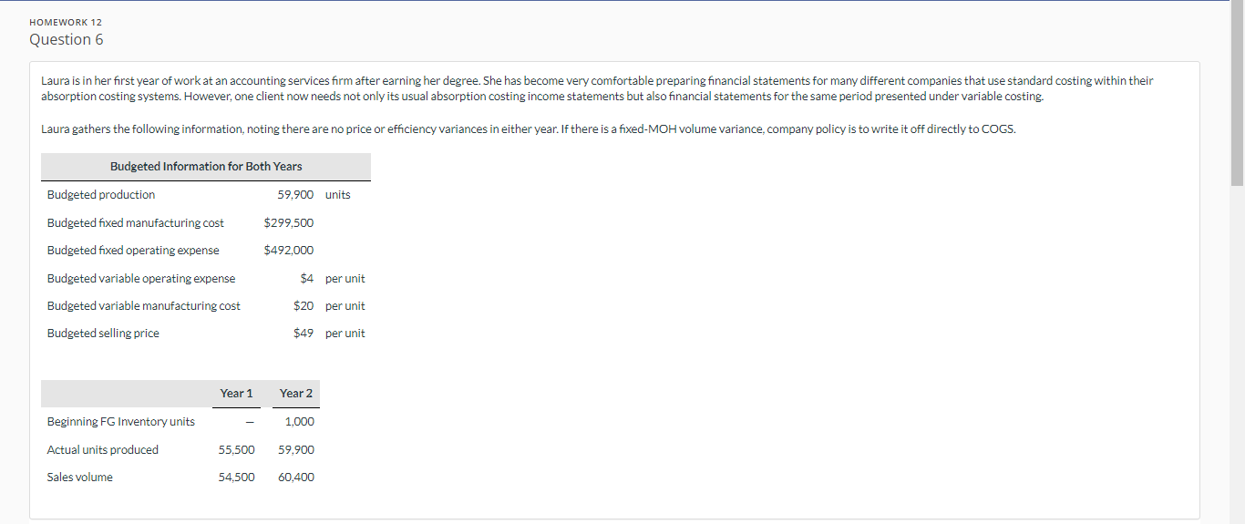  HOMEWORK 12 Question 6 absorption costing systems. However, one client now