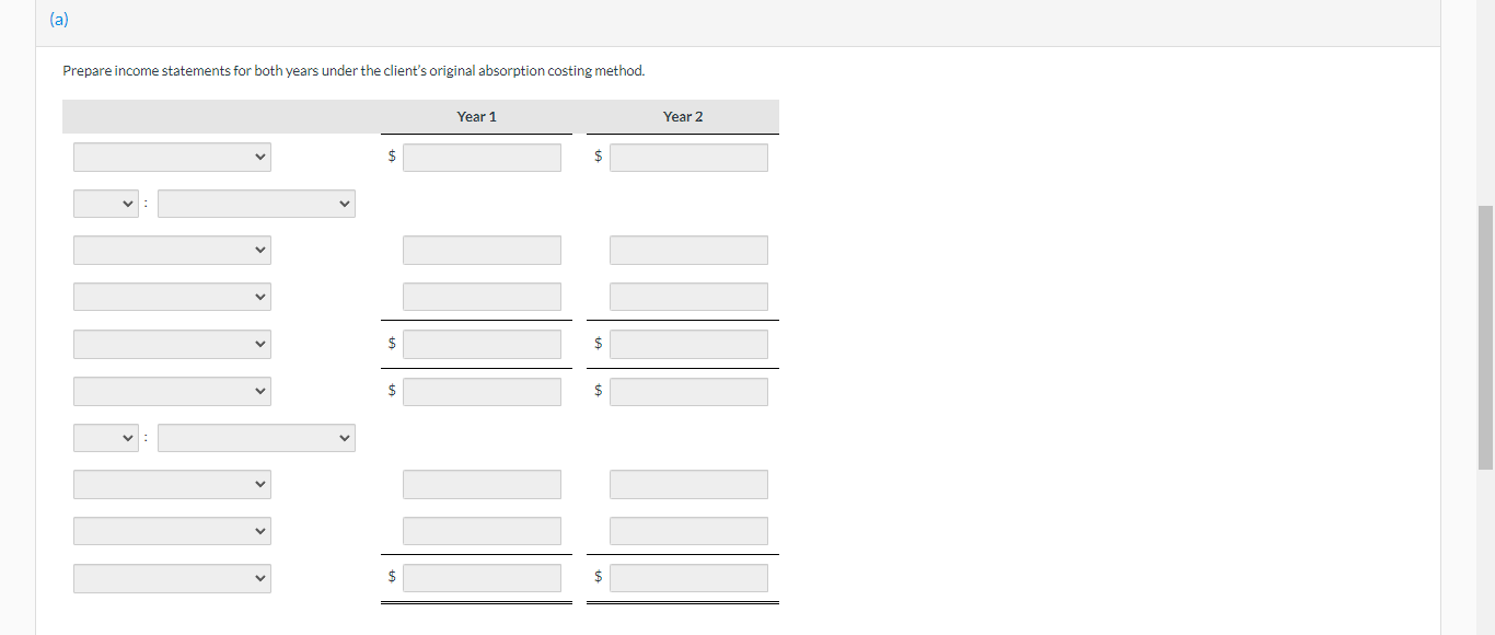needs not only its usual absorption costing income statements but als a