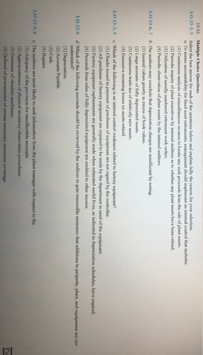  13-32. Multiple Choice Questions LO 13-3,5 Select the best answer for