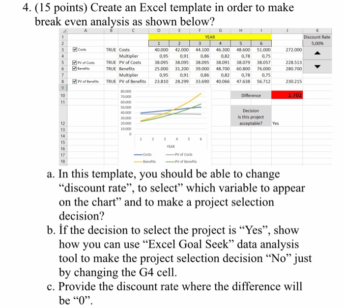  4. (15 points) Create an Excel template in order to make