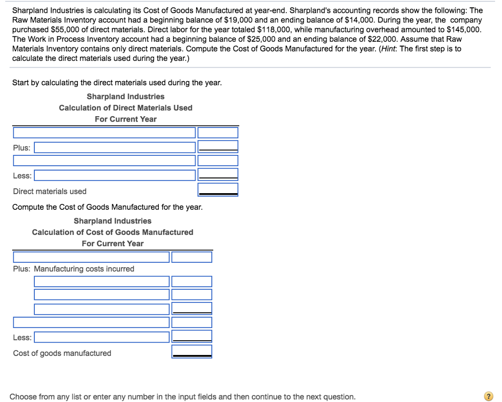 BEGINNING RAW MATERIALS INVENTORY BEGINNING WORK IN PROCESS INVENTORY COST OF GOODS