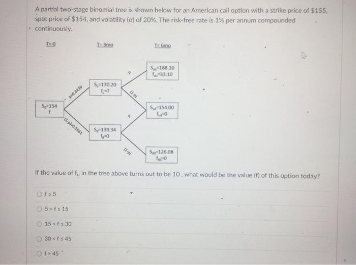 thumbs up if correct A partial two-stage binomial tree is shown below