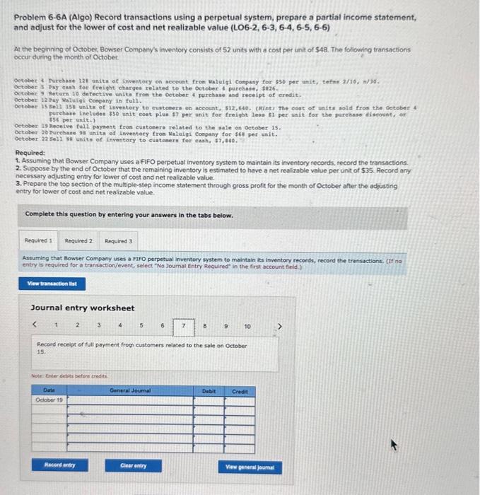 a partial income statement, and adjust for the lower of cost and