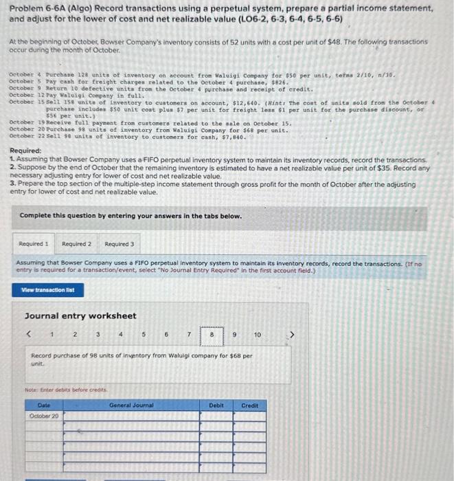 net realizable value (LO6-2, 6-3, 6-4, 6-5, 6-6) At the beginning of
