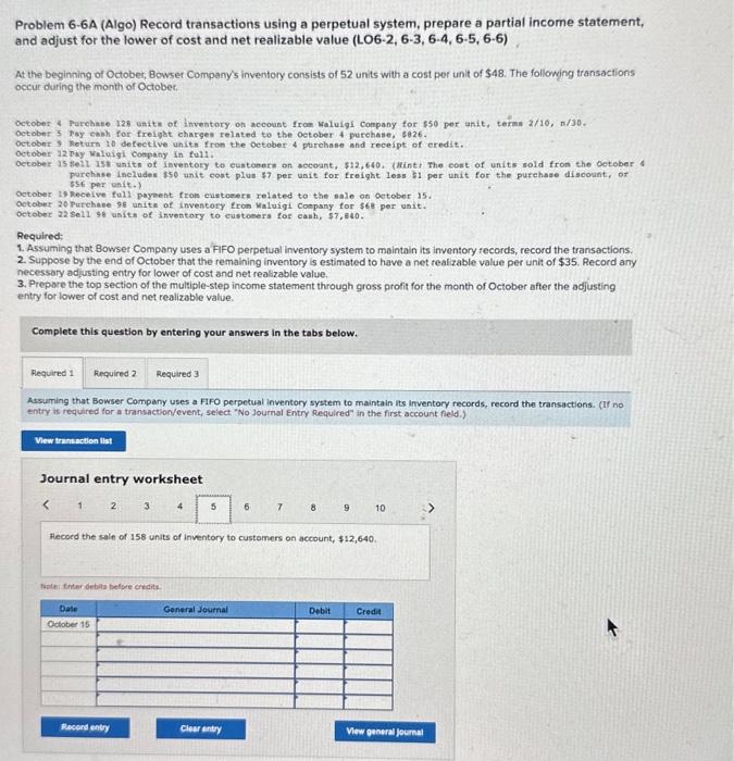 of $48. The following transactions occur during the month of October. Oetober