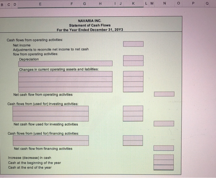 balance sheet of Navaria Inc. for December 31, 2013 and 20Y2, is