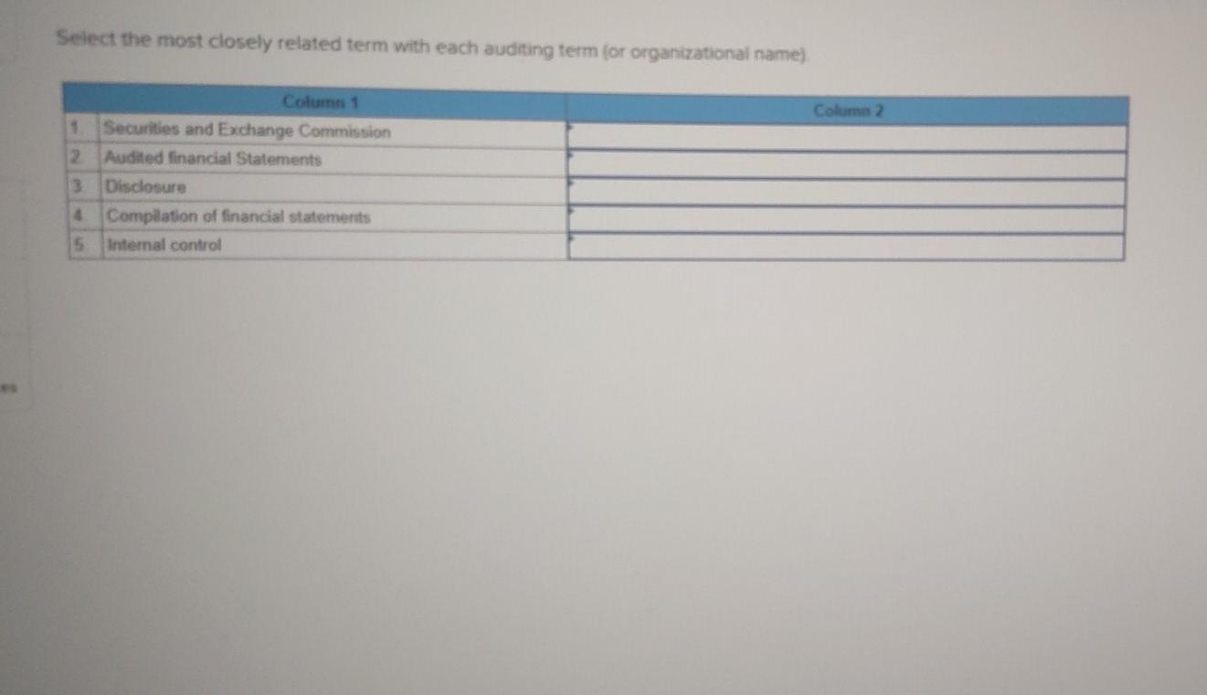  Select the most closely related term with each auditing term for