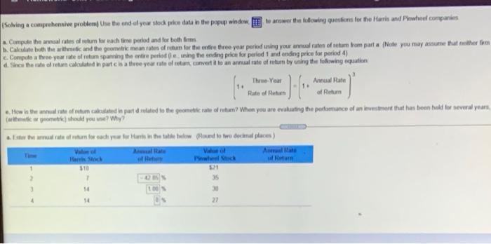  (Solving a comprehensive problem Use the end of year stock price