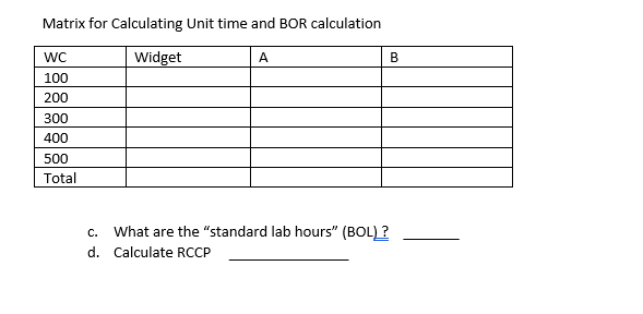 B 1 3 2 Using the BOM for the WIDGET above calculate