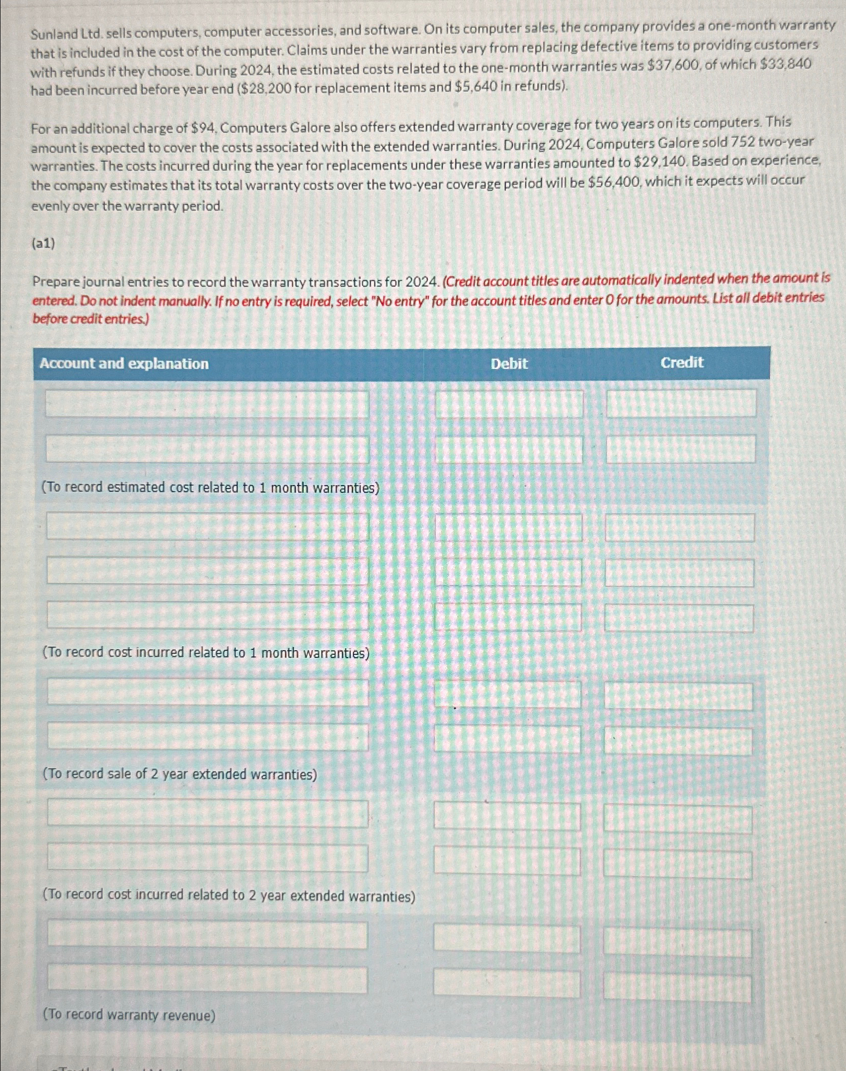 Sunland Ltd. sells computers, computer accessories, and software. On its computer