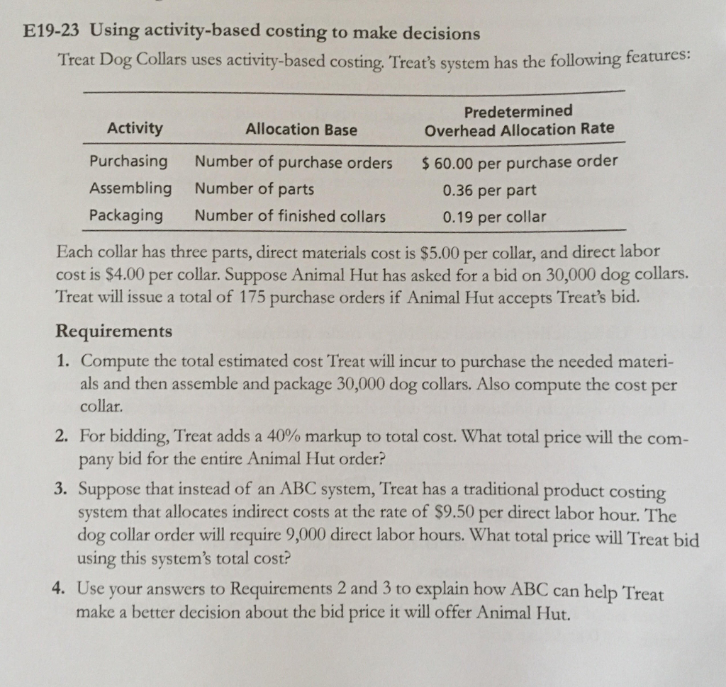  E19-23 Using activity-based costing to make decisions Treat Dog Collars uses