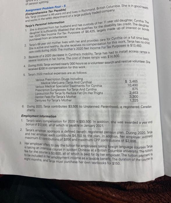  please help me of pension splitting Assignment Problem Four - 5